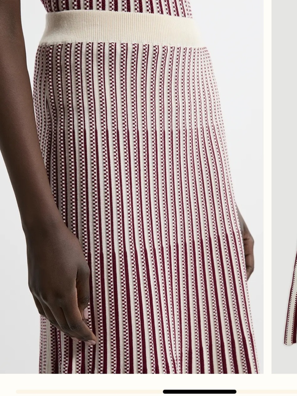 Karen Millen Knit Stripe Midi Skirt in Cream and Burgundy - Picture 3 of 6